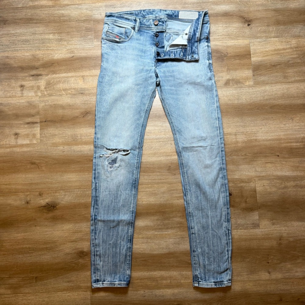 Diesel Sleenker Jeans Mens 32x32 Blue Slim Skinny Stretch Distressed Wash 084GN